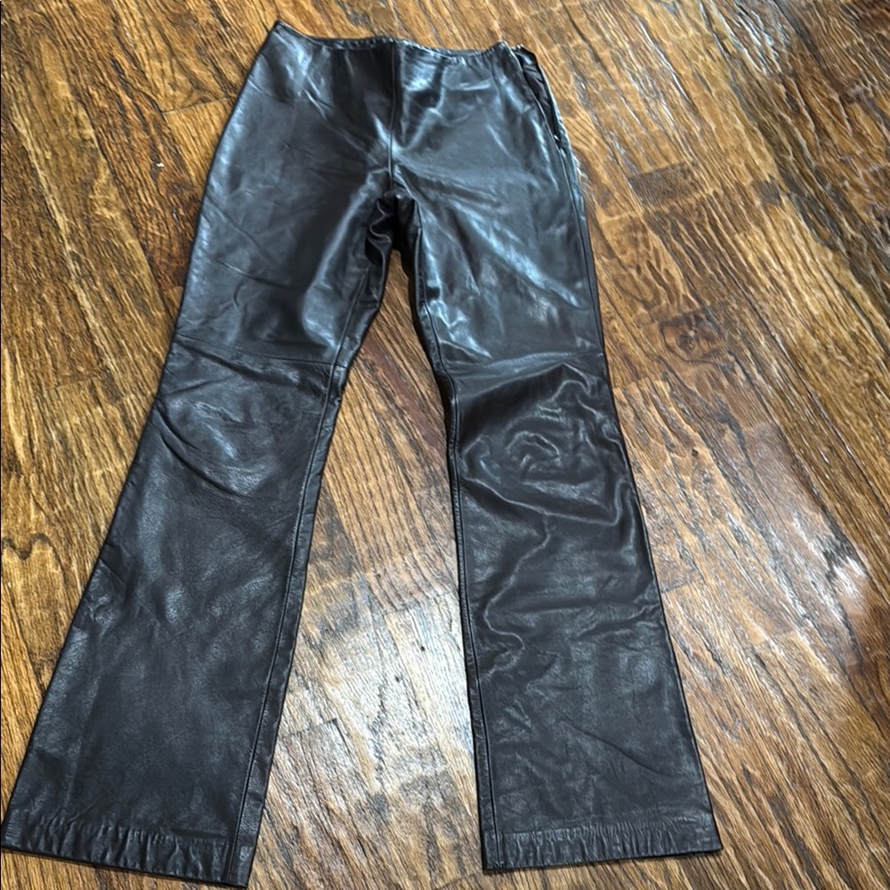 Ann Taylor Dark Brown 100% Leather Flare Pants